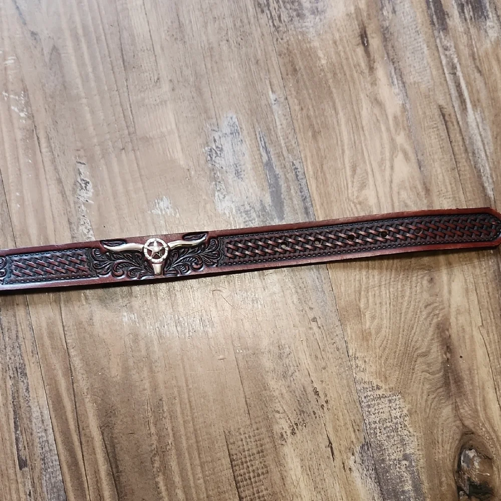 Tony Lama Brown Belt with Gold Buckle